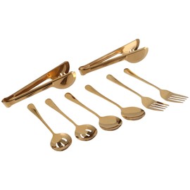 Hopbucan Stainless Steel Flatware Serving Utensils Serving Spoon for Kitchen (Gold,8 Pieces)