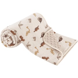 Susurration Baby Blanket for Unisex Boys Girls, Soft Fluffy Crib Blankets with Muslin Cotton Front and Dotted Fleece Back, Receiving Blanket for Baby Newborn Infant, 30x40inch (Dinosaur)