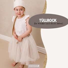 Papierdrachen Tulle Skirt with Glitter - Stars Beige - Adjustable Waistband - 3-6 Years - Size 98-116 - Fancy Dress - Children's Costume - Carnival - Carnival - Fancy Dress