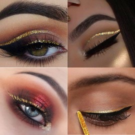 Glitter Eyeliner Liquid, Gold Shimmer Eyeliner, Long-lasting Waterproof Quick-Drying Metallic Shimmer Glitter Liner, Ultra-Fine Tip Sparkle Eye Liner for Multi Dimensional Eye Makeup