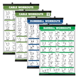 4 Pack - Cable Machine Workout Posters Volume 1 & 2 + Dumbbell Exercises + Barbell Exercises (LAMINATED WITH PLASTIC FRAME 18" x 24")