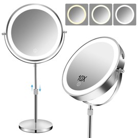 MEKOTRIN Lighted Makeup Mirror 22cm Adjustable Height Double Sided Magnifying Vanity Mirror with 3 Color LED Lights (10X)