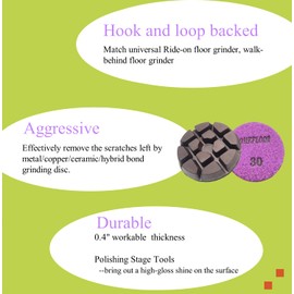 Concrete Floor Polishing Pucks Diamond Resin Disc for Terrazzo, Marble, Granite Floor, 3 Inch Hook and Loop Polishing Pad,30# 9 PCS