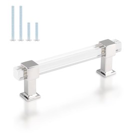 knobelite 25 Pack 4 Inch Hole Center Adjustable Kitchen Cabinet Handles, Modern Drawer Pulls with Square Acrylic Tube and Zinc Alloy Base, Polished Chrome Cabinet Pulls for Bedroom and Bathroom