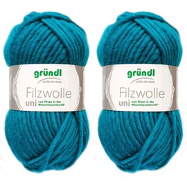 2 x 50 g Gründl Felt Wool with Instructions for Pot Holders (Plain Colours, 57 Laguna Blue)
