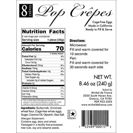 Pop Crepes-Buttermilk Crepes (Pack of 8), NEW PRESENTATION-Same Taste. Made in California, Cage-Free Eggs, Ready to Fill & Serve,10 inch crepes.