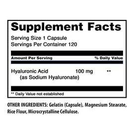 AMAZING FORMULAS Ácido Hialurónico 100 mg 120 Cápsulas – Suplemento de Hidratación y Cuidado de la Piel