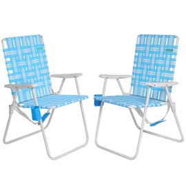 SunnyFeel 15" Tall Folding Webbed Lawn Beach Chair for Adults 2 Pack, Oversized Portable High Seat Sand Chair Heavy Duty 300 LBS, Foldable Camping Chairs for Camp/Outdoor/Picnic/Concert/Sports