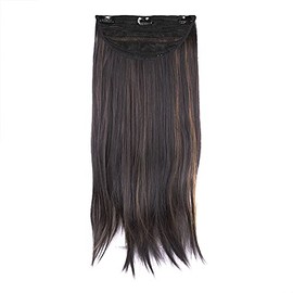 Stasia Street 18-Inch Straight Clip-In Korean Synthetic Breatheable Hair Extensions for Women Natural Look Instant Volume & Length – Golden Highlights
