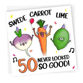 NotNiceThings 50th Birthday Card, Swede Carrot Lime, Funny Birthday Card for Mum or Dad, Sweet Caroline, Card for 50th, Husband, Wife, Dad, Food Pun, Vegan Birthday Card