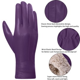 Harssidanzar Women's Leather Gloves,Thermal Winter Warm Fleece Lining Touchscreen Texting Warm Driving Lambskin Leather Gloves GL018,Purple,Size M
