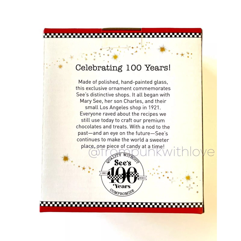 SEE’S Candy Candies 100th Anniversary Limited Edition Glass Holiday Ornament