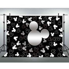 EOALOR EOA 7(W) x5(H) FT Cartoon Mouse Pattern Silver Black Golden Photography Backdrop Stylish Kids Birthday Party Background Children Baby Shower Banner Studio Props
