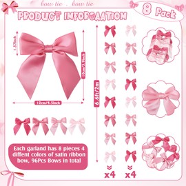TaoBary Bows Party Decorations, 6.6 ft Satin Ribbon Bow Hanging Garland Coquette Birthday Decorations for Bachelorette Baby Shower Tying the Knot Bridal Wedding(Classic Pink,1.5 Inch)