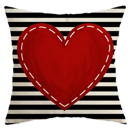 AACORS Valentines Day Pillow Cover 18X18 Inch Striped Red Heart Decorations Farmhouse Cushion Case for Sofa Couch Decor