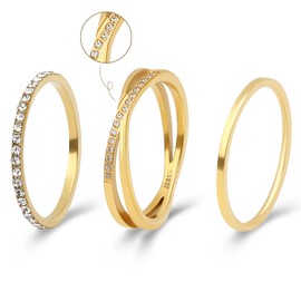 Joacii Gold-Plated Stackable Criss Cross Ring Sets for Women Stacking Gold Eternity Rings with Zircon Comfort Fit Size 6, Stainless Steel, Zircon gemstone.