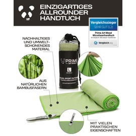 Prime Art Wood Bamboo Travel Towel, Test Winner: Very Good, Ultra Lightweight, Quick Dry, Absorbent and Antibacterial, Bamboo Hand Towels in All Sizes and 5 Colours, green