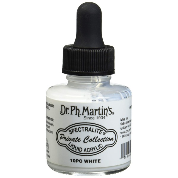 Dr. Ph. Martin's Spectralite Private Collection Liquid Acrylics (10PC) Arcylic Paint Bottle, 1.0 oz, White