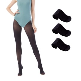 MANZI ballet tights, 3 pairs, 40 denier dance tights with foot part for girls, children and women, black