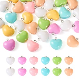 Beadthove 35Pcs Heart Resin Pendants Random Colors Heart Dangle Charms White/Purple/Pink/Green/Blue Opaque Resin Heart Charms for DIY Earring Necklace Jewelry Making
