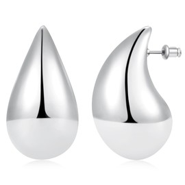 Gacimy Silver Teardrop Earrings Dupes for Women, Chunky Silver Earrings for Women with 925 Sterling Silver Post, 14K White Gold Plated Tear Drop Earrings for Women, 1.7Inches