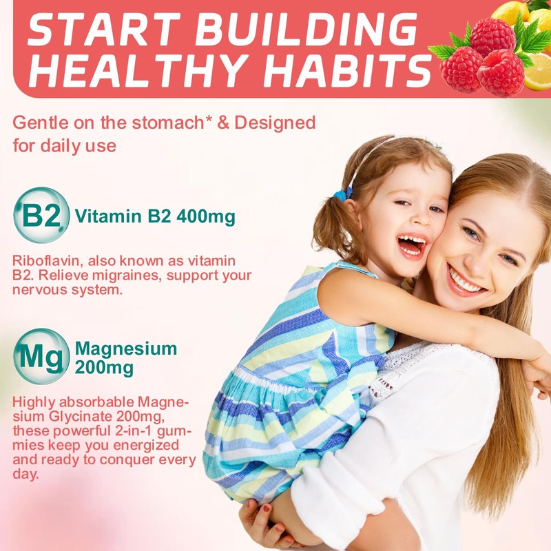 2 Pack Vitamin B2 Gummies - Riboflavin 400mg with Magnesium