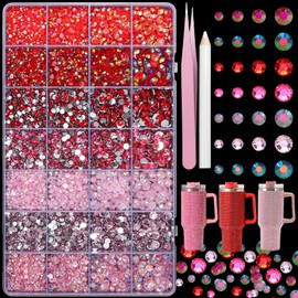 22300Pcs Red Pink Rhinestones for Bedazzling, 3mm-6mm Jelly Bedazzling Resin Gems, Hot Pink AB Gems Bedazzling Kit for Crafting Nails Face Makeup Crafts Tumblers