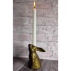 Bunny Rabbit Facing Upward Cast Aluminum Candle Holder with Antique