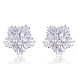 LILY TREACY CZ Stud Earrings 5ct Top Russian Cubic Zirconia simulated diamond, ruby, sapphire, emerald ICE FLOWER w/LED light box (diamond-white)