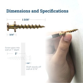 Bear Claw Screw Picture Hanger Gold - 30lb Picture Hooks - 4-in-1 Picture Hanging Screws for D-Rings, Sawtooth, Wire and Keyholes - Mounts in Drywall and Wood Studs 30 Pack Screw Anchors