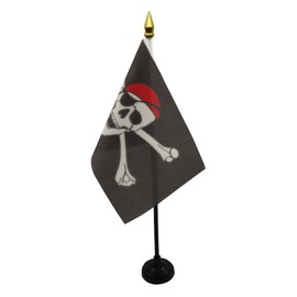 AZ FLAG Pirate Red Bandana Table Flag 4'' x 6'' - Jolly Roger Desk Flag 15 x 10 cm - golden spear top