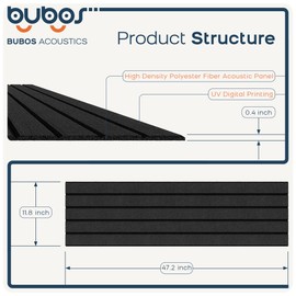 BUBOS BUBOS 6 Pack Large Acoustic Panels,48x12Inch SoundProof Panels for Walls,Self Adhesive Acoustic Wall Panels,Decorative Sound Panels for Home Studio Office (Black)
