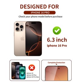 Ivachell 2 Pack for iPhone 16 Pro Privacy Screen Protector Tempered Glass for iPhone16Pro 6.3inch Anti-Spy Private Glass Film Anti-Blue Light No Bubble Anti-Scratch Gradient Green