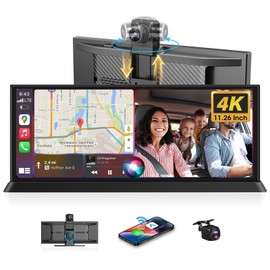11.26 Inch HD Touch Carplay Display, 4K Carplay Android Car Display with 350° Front Camera, 64G SD Card, Car Display, Car Play Screen, Buddy Display for GPS Navigation, G-Senor Loop Recording