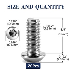 3/8-16 x 3/4" Button Head Socket Cap Bolts Screws, 20Pcs 304 Stainless Steel 18-8, Allen Hex Drive, Bright Finish by SG TZH(with Hex Spanner)