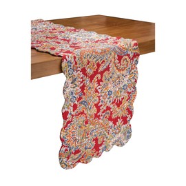 C&F Home Rhapsody Paisley Table Runner Red Gold and Blue Paisley Cotton 14" x 51" Machine Washable Table Linen 14" x 51" Red