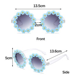 Daisy sunglasses, classic daisy round sunglasses, flower sunglasses, party glasses, round, hippie sunglasses, sunglasses women, sunglasses children, hippie glasses, festival sunglasses, C, blue