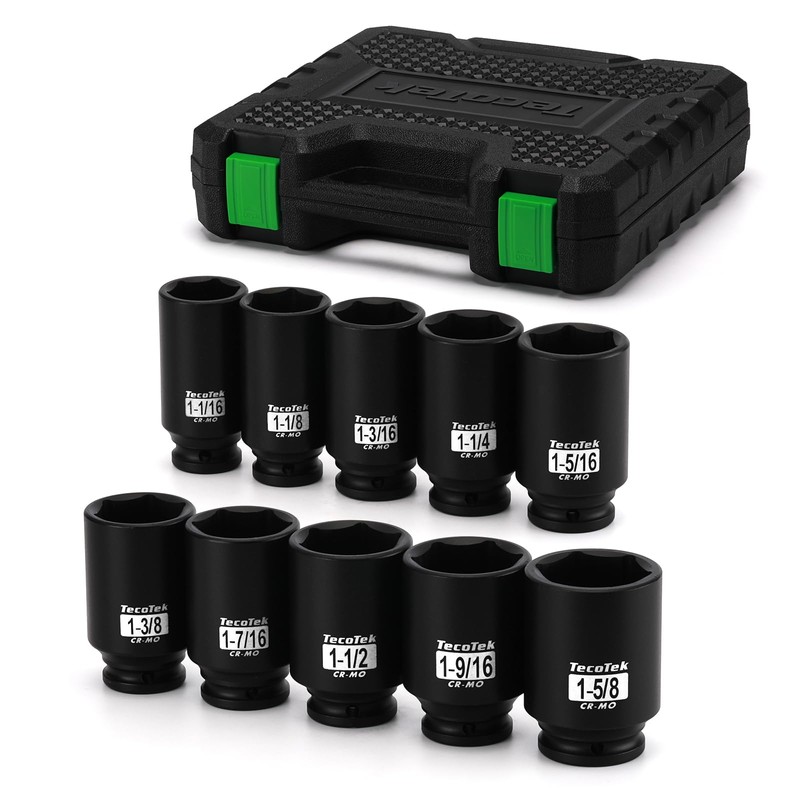TecoTek 1/2" Drive Deep 6-Point Impact Socket Set, 10-Piece Deep