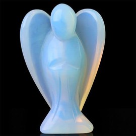 YATOJUZI 2''Opal Angel Decor Crystal Natural Stones Polished Hand-Carved Big Sculpture Statue Figurines Home Office Desk Decoration Healing Crystal for Women Men