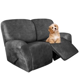 molasofa Loveseat Recliner Slipcover - 6 Pieces Stretch Leather Like Recliner Sofa Cover for 2 Seat Dual Reclining Loveseat Couch, Furniture Protector (Light Grey)