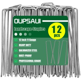 OUPSAUI 12 Inch 11 Gauge Galvanized Landscape Staples Stakes for Decoration, 12/25/50/100/150pcs Garden Metal Stakes for Weed Barrier Fabric, Fence Stakes, Tent Stakes (12in,12pcs)