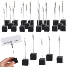 20PCS Memo Clip Holder, Alligator Clips with Wooden Base Photo Holders for Tables Crocodile Clip Memo Holder Black for Wedding Party, Shop Display Price Tag