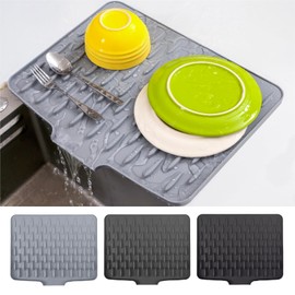 CHIKILLA Silicone Dish Drying Mat for Kitchen Counter, Fast Drainage Design for Vegetables Fruits, Heat Resistant, Non-Slip , Dishwasher Safe – 15.7x13 inch Silk Gray