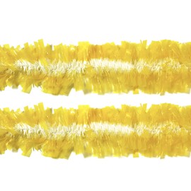Rocking Party Yellow & White Translucent Christmas Tree Tinsel Easter Flat Frayed Decoration (4 Meters)