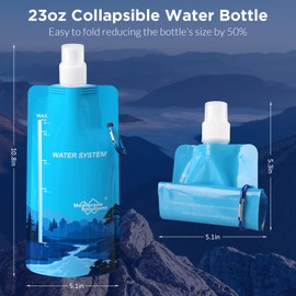 Membrane Solutions Collapsible Water Bottle 23oz, Foldable Pouch Water Bottle with Carabiner, BPA-Free, Leakproof for Traveling Camping Hiking Cycling Yoga Sports Outdoor Essentials 6 Pack