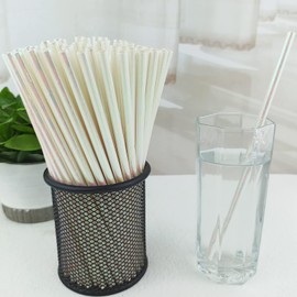 YAOSHENG Premium Disposable Drinking Paper Straws, Pack 100 White Iridescent Paper straws for Cocktail Party Supplies,Birthday,Bridal/Baby Shower,Juice,Shakes (White)