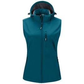 Outdoor Ventures Women's Hooded Lightweight Softshell Vest, Windproof Fleece Lined Sleeveless Jacket for Golf Running Travel