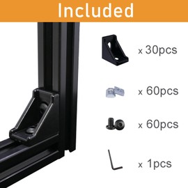 QIJINTRID 30 Sets 2020 Aluminum Extrusion Black Connectors,30pcs 2020 Series Corner Brackets,with 60pcs Sliding T Nuts and Screws, for Aluminum Extrusion Profile Slot 6mm