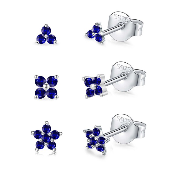 3 Pairs Sterling Silver Stud Earrings for Women Girls, Small
