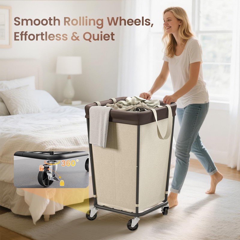 160L Laundry Basket with Wheels, 2-section Rolling Laundry Basket, Large